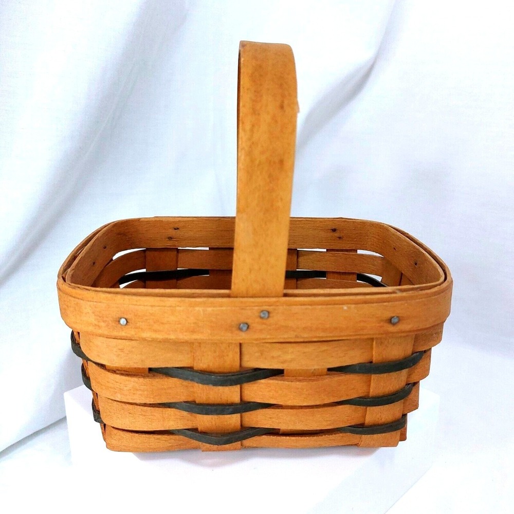 VINTAGE LONGABERGER Rectangle 7" Handwoven‎ Basket With Handle 1995